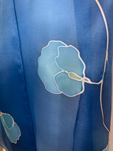 Load image into Gallery viewer, Sweet Peas Design Silk Scarf in Blues and Silver : Hand Painted Silk by Designer Silk Artist