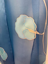 Load image into Gallery viewer, Sweet Peas Design Silk Scarf in Blues and Silver : Hand Painted Silk by Designer Silk Artist
