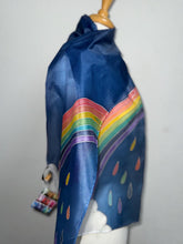 Load image into Gallery viewer, Rainbow Design Hand Painted Silk Neck Scarf Blue Silver by Designer Silk Artist