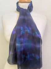 Load image into Gallery viewer, Hand Dyed Silk Small Neck Scarf in Black Purple Turquoise by Designer Silk Artist