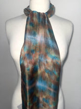Load image into Gallery viewer, Hand Dyed Silk Small Neck Scarf in Teal Brown Green by Designer Silk Artist
