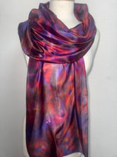 Load image into Gallery viewer, Hand Dyed Long Silk Scarf in Green Red and Blue