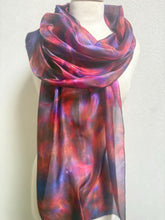Load image into Gallery viewer, Hand Dyed Long Silk Scarf in Green Red and Blue