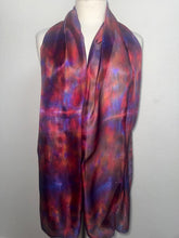 Load image into Gallery viewer, Hand Dyed Long Silk Scarf in Green Red and Blue