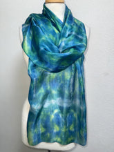 Load image into Gallery viewer, Hand Dyed Long Silk Scarf in Purple Dark Red Blue