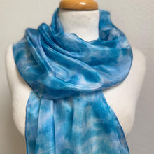 Load image into Gallery viewer, Hand Dyed Silk Neck Scarf in Blue Purple Navy White by Designer Silk Artist