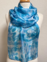 Load image into Gallery viewer, Hand Dyed Silk Neck Scarf in Blue Purple Navy White by Designer Silk Artist