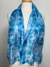Load image into Gallery viewer, Hand Dyed Silk Neck Scarf in Blue Purple Navy White by Designer Silk Artist
