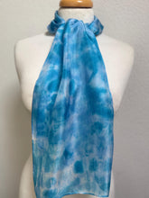 Load image into Gallery viewer, Hand Dyed Silk Neck Scarf in Blue Purple Navy White by Designer Silk Artist
