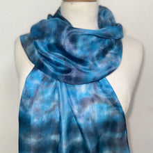 Load image into Gallery viewer, Hand Dyed Silk Neck Scarf in Purple Blue Pink by Designer Silk Artist