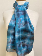 Load image into Gallery viewer, Hand Dyed Silk Neck Scarf in Purple Blue Pink by Designer Silk Artist