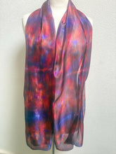 Load image into Gallery viewer, Hand Dyed Long Silk Scarf in Green Red and Blue