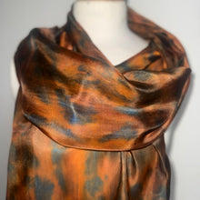 Load image into Gallery viewer, Hand Dyed Long Silk Scarf in Greens and Tan