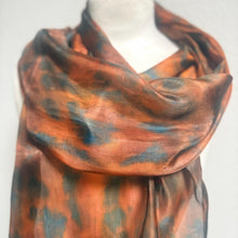 Load image into Gallery viewer, Hand Dyed Long Silk Scarf in Greens and Tan