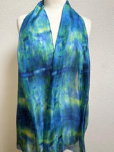 Load image into Gallery viewer, Hand Dyed Long Silk Scarf in Green Lime and Lemon
