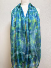 Load image into Gallery viewer, Hand Dyed Long Silk Scarf in Purple Dark Red Blue