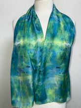 Load image into Gallery viewer, Hand Dyed Silk Neck Scarf in Blue Green Purple Navy by Designer Silk Artist