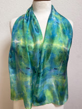Load image into Gallery viewer, Hand Dyed Silk Neck Scarf in Blue Green Purple Navy by Designer Silk Artist