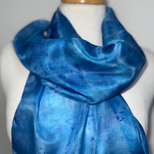 Load image into Gallery viewer, Hand Dyed Silk Neck Scarf in Blue Azure Light Navy by Designer Silk Artist