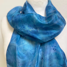 Load image into Gallery viewer, Hand Dyed Silk Neck Scarf in Blue Azure Light Navy by Designer Silk Artist