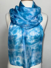 Load image into Gallery viewer, Hand Dyed Silk Neck Scarf in Blue Purple Navy White by Designer Silk Artist