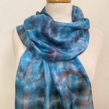 Load image into Gallery viewer, Hand Dyed Silk Neck Scarf in Purple Blue Pink by Designer Silk Artist