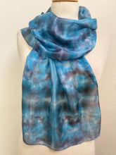 Load image into Gallery viewer, Hand Dyed Silk Neck Scarf in Purple Blue Pink by Designer Silk Artist