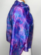 Load image into Gallery viewer, Hand Dyed Silk Neck Scarf in Purples Tan Green by Designer Silk Artist