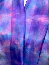 Load image into Gallery viewer, Hand Dyed Silk Neck Scarf in Purples Tan Green by Designer Silk Artist