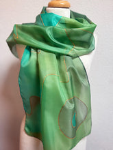 Load image into Gallery viewer, Abstract Design Silk Long Scarf in Shades of Green : Hand Painted by Designer Silk Artist