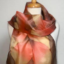 Load image into Gallery viewer, Flames Design Long Scarf in Shades of Brown : Hand Painted Silk