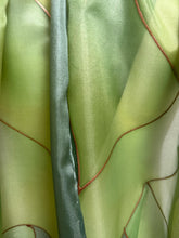 Load image into Gallery viewer, Flames Design Long Scarf in Shades of Green : Hand Painted Silk