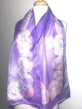 Load image into Gallery viewer, Bubbles Design Silk Long Scarf in Lilac : Hand Painted by Designer Silk Artist