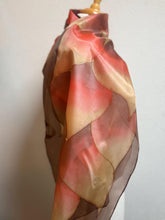 Load image into Gallery viewer, Flames Design Long Scarf in Shades of Brown : Hand Painted Silk