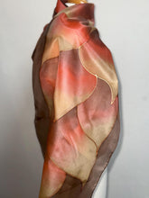 Load image into Gallery viewer, Flames Design Long Scarf in Shades of Brown : Hand Painted Silk