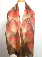 Load image into Gallery viewer, Flames Design Long Scarf in Shades of Brown : Hand Painted Silk