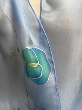 Load image into Gallery viewer, Sweet Peas Design Silk Neck Scarf in Pale Blue Silver by Designer Silk Artist