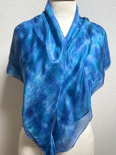Load image into Gallery viewer, Hand Dyed Square Silk Scarf in Shades of Blue by Designer Silk Artist