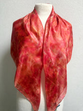 Load image into Gallery viewer, Hand Dyed Square Silk Scarf in Shades of Red Pink Coral Tan by Designer Silk Artist