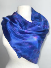 Load image into Gallery viewer, Hand Dyed Square Silk Scarf in Shades of Cobalt Blue Pink by Designer Silk Artist