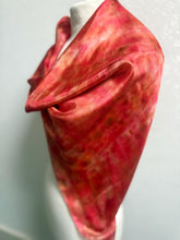 Load image into Gallery viewer, Hand Dyed Square Silk Scarf in Shades of Red Pink Coral Tan by Designer Silk Artist