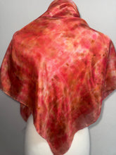 Load image into Gallery viewer, Hand Dyed Square Silk Scarf in Shades of Red Pink Coral Tan by Designer Silk Artist
