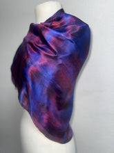 Load image into Gallery viewer, Hand Dyed Square Silk Scarf in Shades of Blue Burgundy Purple by Designer Silk Artist