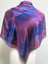 Load image into Gallery viewer, Hand Dyed Square Silk Scarf in Shades of Blue Burgundy Purple by Designer Silk Artist