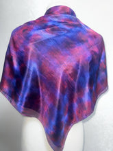 Load image into Gallery viewer, Hand Dyed Square Silk Scarf in Shades of Blue Burgundy Purple by Designer Silk Artist