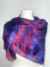 Load image into Gallery viewer, Hand Dyed Square Silk Scarf in Shades of Blue Burgundy Purple by Designer Silk Artist