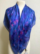 Load image into Gallery viewer, Hand Dyed Square Silk Scarf in Shades of Cobalt Blue Pink by Designer Silk Artist