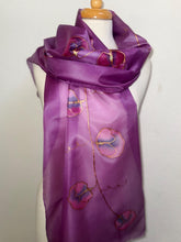 Load image into Gallery viewer, Sweet Peas Design X Long Silk Scarf : Hand Painted Silk in Clover Pink Red Navy