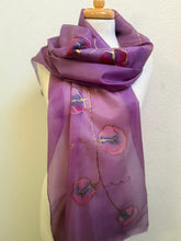 Load image into Gallery viewer, Sweet Peas Design X Long Silk Scarf : Hand Painted Silk in Clover Pink Red Navy