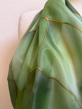 Load image into Gallery viewer, Flames Design Long Scarf in Shades of Olive Green : Hand Painted Silk by Designer Silk Artist